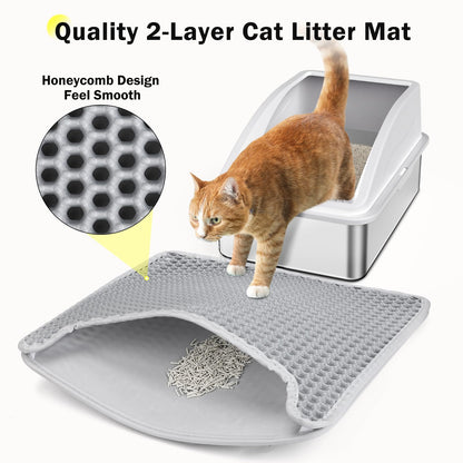 Stainless Steel Cat Litter Box, Extra Large Litter Boxes for Big Cats, Anti-Urine Leakage XL Litter Box with High Sides, Xlarge Metal Litter Box with Lid, Easy Clean, Non-Sticky, Cat Mat & Metal Scoop