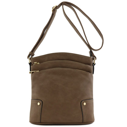 ALYSSA Triple Zip Pocket Large Crossbody Bag