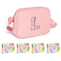 COSHAYSOO Pink Belt Bag Small Waist Fanny Pack Mini Crossbody Purse with Initial Preppy Letter Patch for Teen Girl Women Workout, Cross Body Chest Pouch Trending Birthday Gift Idea (S)