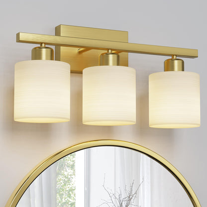 PARTPHONER Bathroom Light Fixtures, Bathroom Lighting Fixtures Over Mirror, Interior Classic Vanity Lights, Modern Bathroom Vanity Light with Textured White Glass Shade, Brushed Nickel, 3-Light