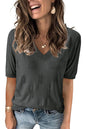 Arach&Cloz Women's Tops 2025 Spring Summer Short Sleeve Sweater Fashion Trendy Dressy Casual Outfit Versatile Knit Blouse
