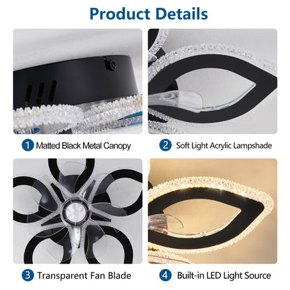 Ceiling Fan with Lights Remote Control, 24" Black, 6 Speeds 3 Light Color Low Profile Flush Mount Ceiling Fan for Kitchen Bedroom