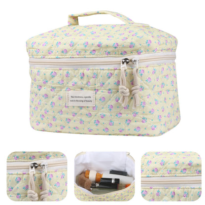 Cute Makeup Bag for Women(2 Pcs), Travel Cosmetic Bags, Quilted Coquette Aesthetic Floral Toiletry Organizer Bag (NavyBlue Flower)