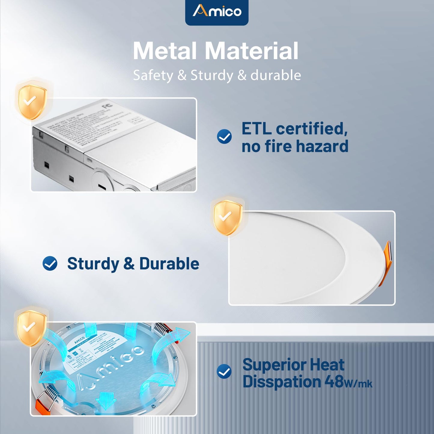 Amico 6 Pack 6 Inch 5CCT Ultra-Thin LED Recessed Ceiling Light with Junction Box, 2700K/3000K/3500K/4000K/5000K Selectable, 12W Eqv 110W 1050LM Brightness Dimmable Canless Wafer Downlight, ETL & FCC