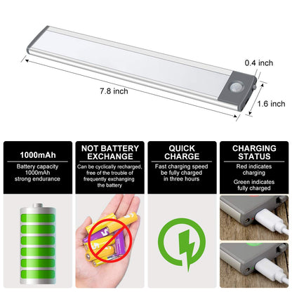 LED Motion Sensor Light,Under Counter Lighting, Wireless USB Rechargeable Kitchen Night Lights,Battery Powered Operated Light,54-LED Light for Wardrobe,Closets,Cabinet,Cupboard, 2 Count (Pack of 1)