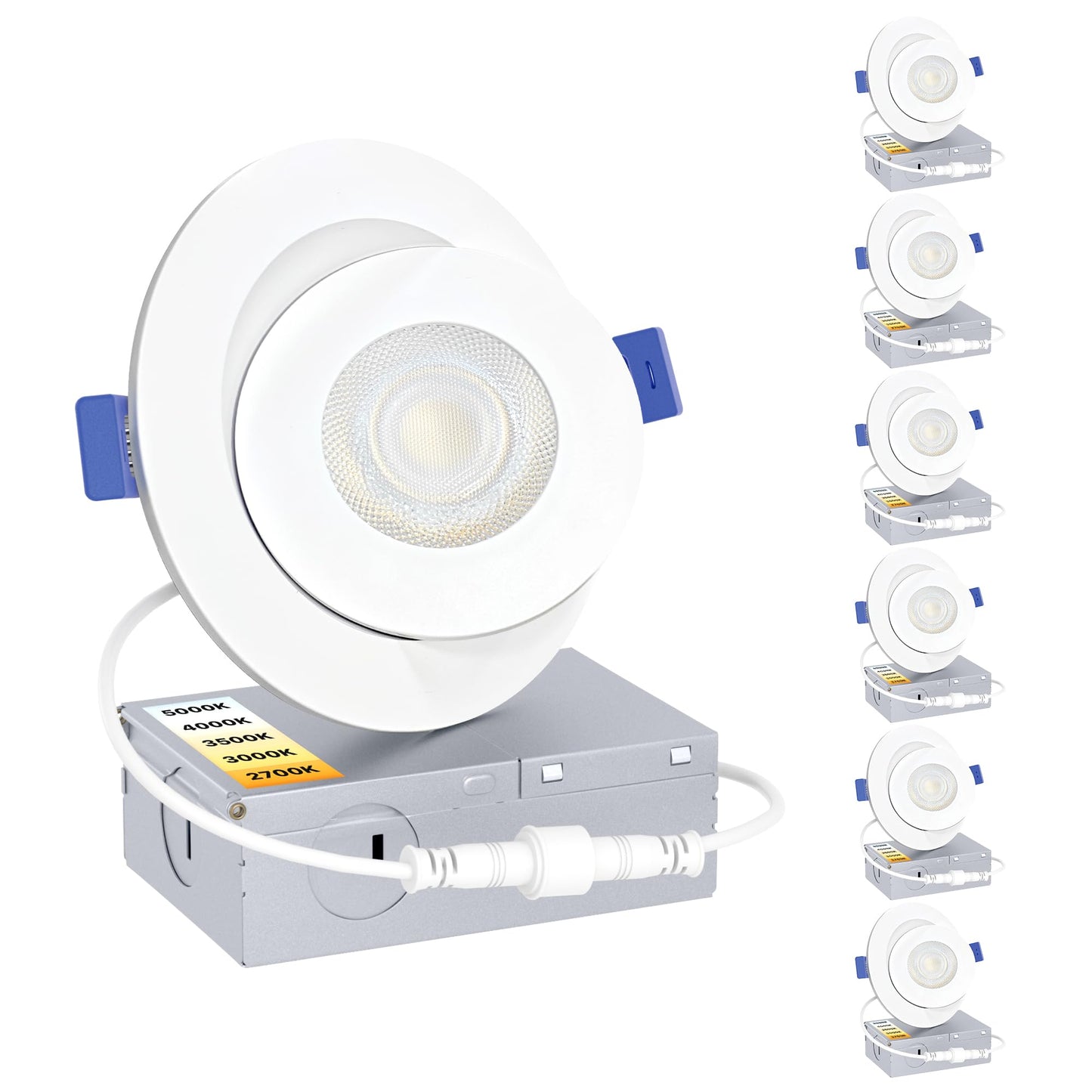 Ensenior 4 Pack 4 inch Gimbal Led Recessed Light with Junction Box, 90° Adjustable Directional Eyeball Lighting, Dimmable, 2700K/3000K/3500K/4000K/5000K, 900LM, 9W=100W-FCC Certified