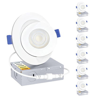 Ensenior 4 Pack 4 inch Gimbal Led Recessed Light with Junction Box, 90° Adjustable Directional Eyeball Lighting, Dimmable, 2700K/3000K/3500K/4000K/5000K, 900LM, 9W=100W-FCC Certified