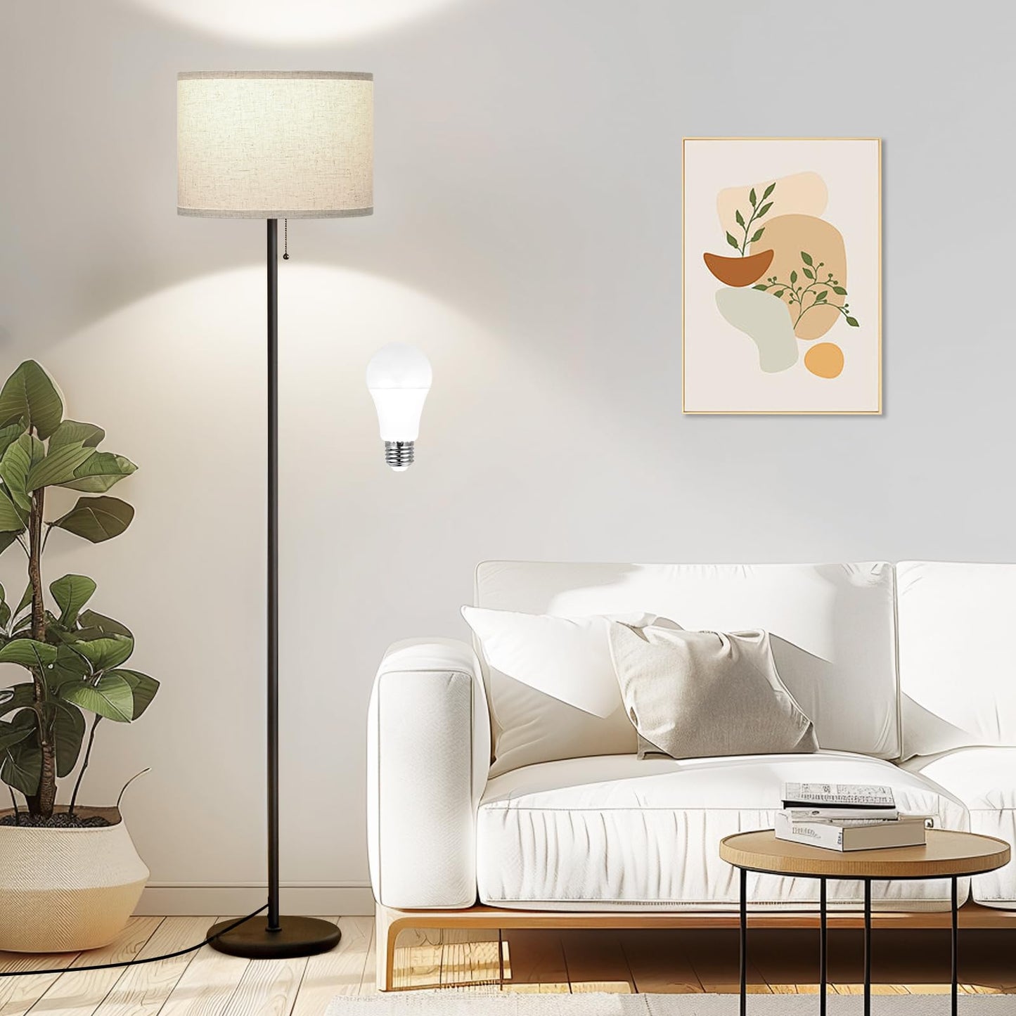 Modern Floor Lamp Simple Design with White Shade, Foot Pedal Switch, 60" Small Tall Lamps for Living Room Bedroom Office Dining Room Kitchen, Black Pole Lamp(Without Bulb)