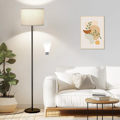Modern Floor Lamp Simple Design with White Shade, Foot Pedal Switch, 60" Small Tall Lamps for Living Room Bedroom Office Dining Room Kitchen, Black Pole Lamp(Without Bulb)