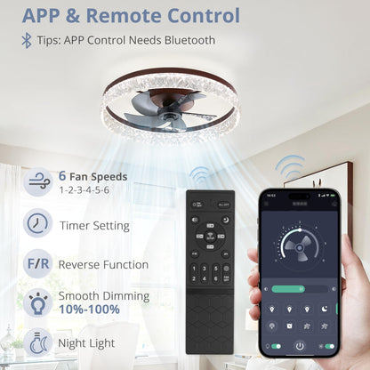 LEDIARY 20" Modern Ceiling Fans with Lights and Remote, Dimmable Low Profile Ceiling Fan, Flush Mount Ceiling Fan, Stepless Color Temperature Change and 6 Speeds - White