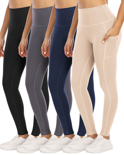 4 Pack Leggings with Pockets for Women,High Waist Tummy Control Workout Yoga Pants