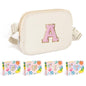COSHAYSOO Pink Belt Bag Small Waist Fanny Pack Mini Crossbody Purse with Initial Preppy Letter Patch for Teen Girl Women Workout, Cross Body Chest Pouch Trending Birthday Gift Idea (S)