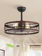 LEDIARY 16.5 inch Black Caged Ceiling Fan with Light, Fandelier Industrial Ceiling Fan with Remote, Farmhouse Fan Lights Ceiling Fixtures for Kitchen, Bedroom, Outdoor（6 Speed, Timing）-Black
