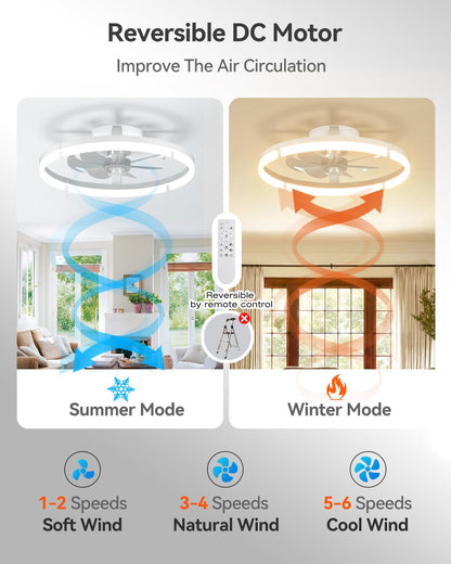 addlon Ceiling Fans with Lights and Remote, 20'' Low Profile Ceiling Fans, 3000-6000K Dimmable Modern Flush Mount LED Fan Light, Fandelier Ceiling Fan for Bedroom, Kitchen, Living Room, Black
