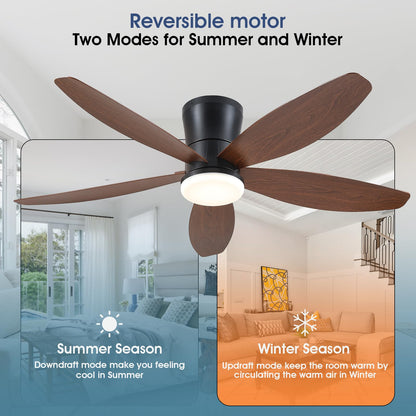 Ceiling Fans with Lights-36 Low Profile Ceiling Fan with Light and Remote/APP Control,Flush Mount,DC Reversible,LED Dimmable Blakc Ceiling Fans for Bedroom,Indoor/Outdoor Patio Use