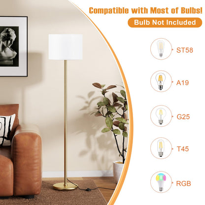 Modern Floor Lamp Simple Design with White Shade, Foot Pedal Switch, 60" Small Tall Lamps for Living Room Bedroom Office Dining Room Kitchen, Black Pole Lamp(Without Bulb)