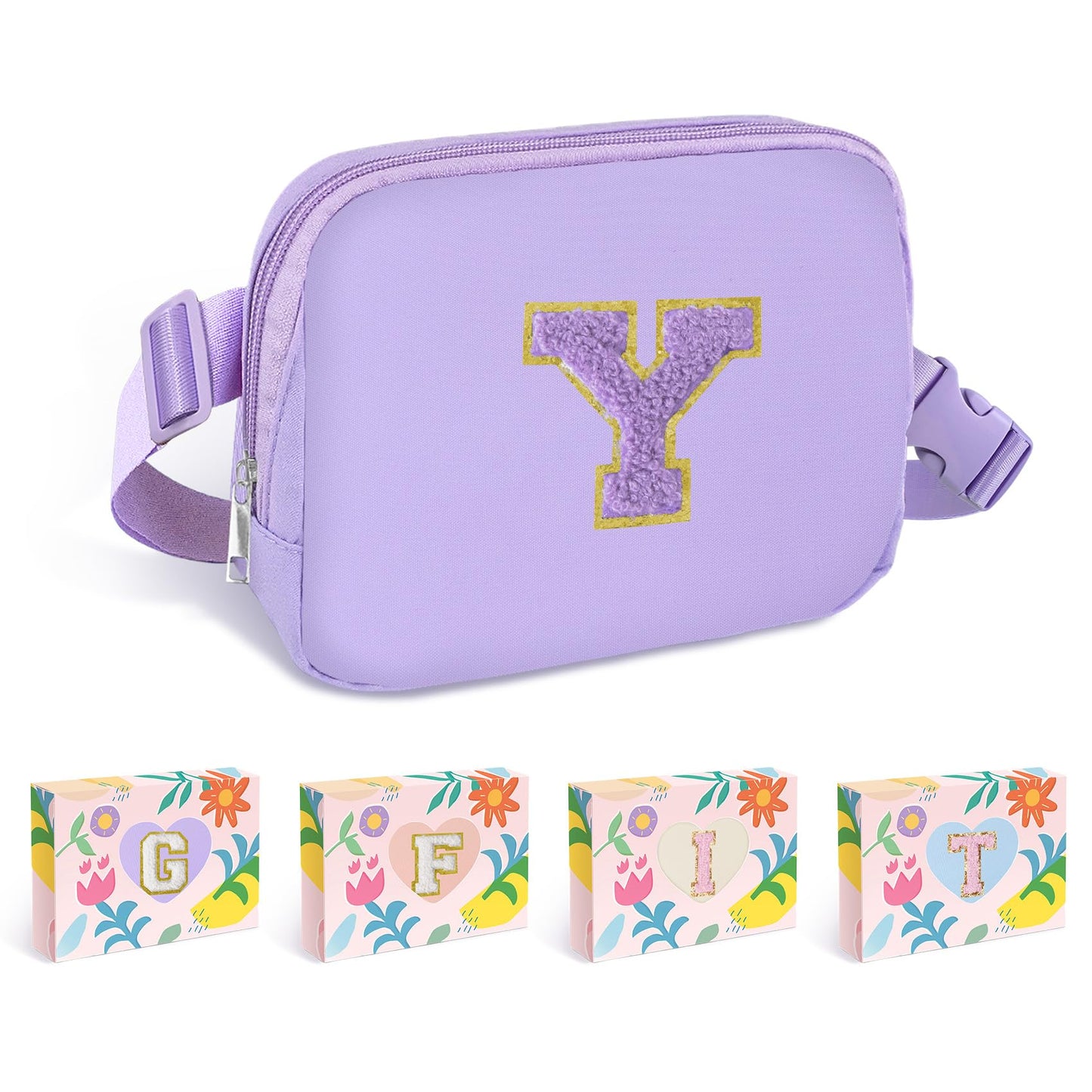 COSHAYSOO Pink Belt Bag Small Waist Fanny Pack Mini Crossbody Purse with Initial Preppy Letter Patch for Teen Girl Women Workout, Cross Body Chest Pouch Trending Birthday Gift Idea (S)