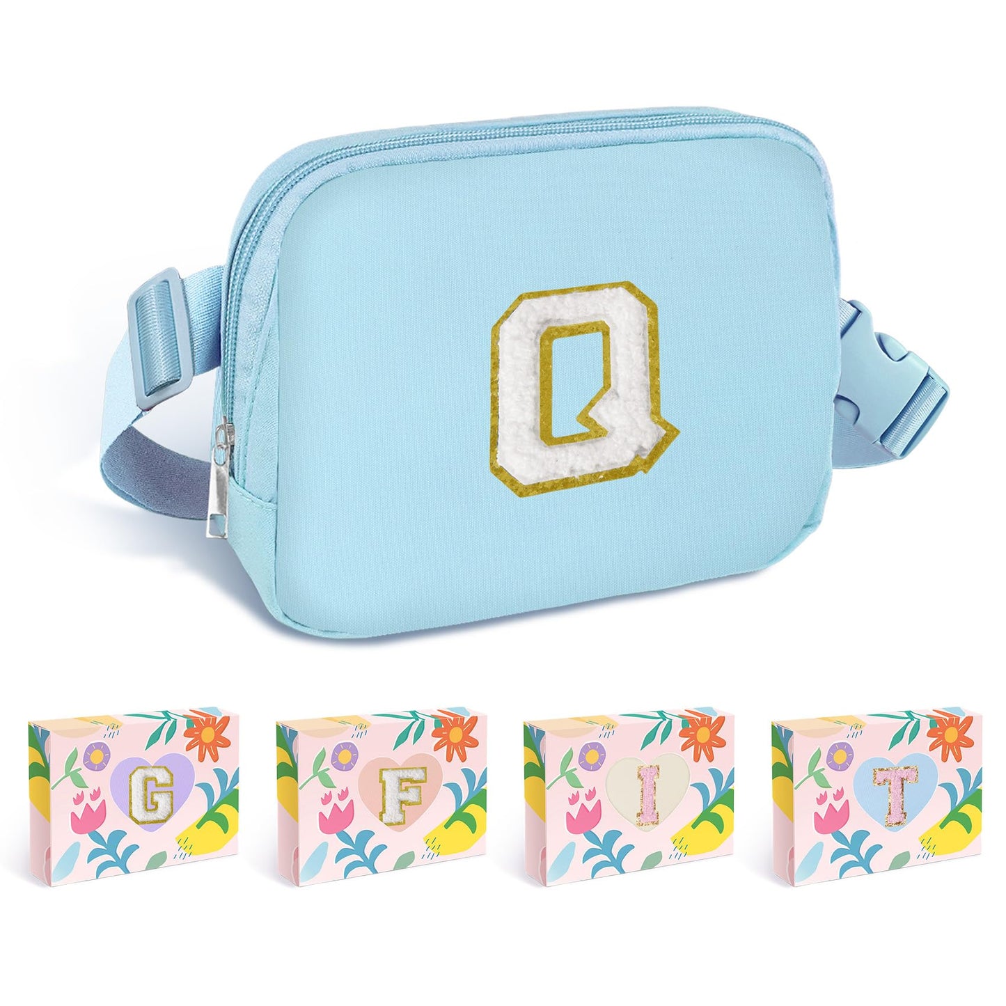 COSHAYSOO Pink Belt Bag Small Waist Fanny Pack Mini Crossbody Purse with Initial Preppy Letter Patch for Teen Girl Women Workout, Cross Body Chest Pouch Trending Birthday Gift Idea (S)