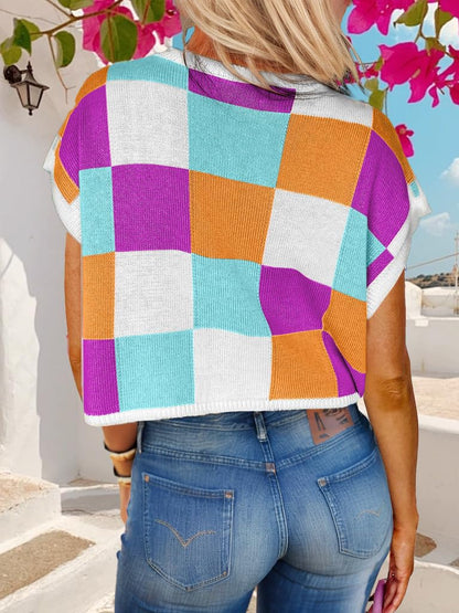 Womens Spring Crop Tops 2025 Cap Short Sleeve Sweater Vest Tank Loose Shirts Business Vacation Outfits Trendy Fall Summer Top