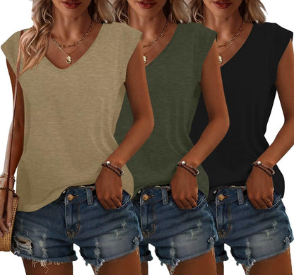Bliwov 3 Pack Women's Cap Sleeve Tank Tops U Neck Spring Summer Tops Casual Tee Shirts 2025 Beach Vacation Fashion Clothes