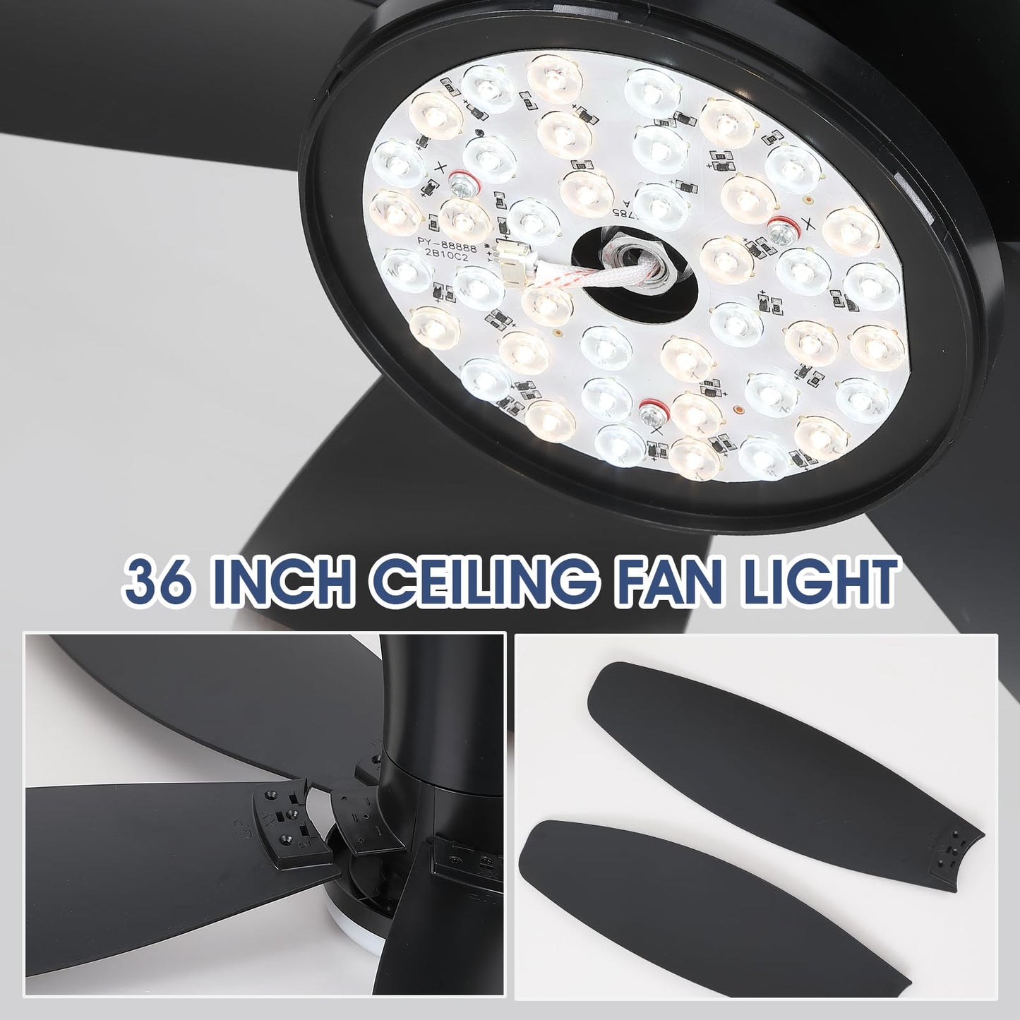 Ceiling Fans with Lights-36 Low Profile Ceiling Fan with Light and Remote/APP Control,Flush Mount,DC Reversible,LED Dimmable Blakc Ceiling Fans for Bedroom,Indoor/Outdoor Patio Use