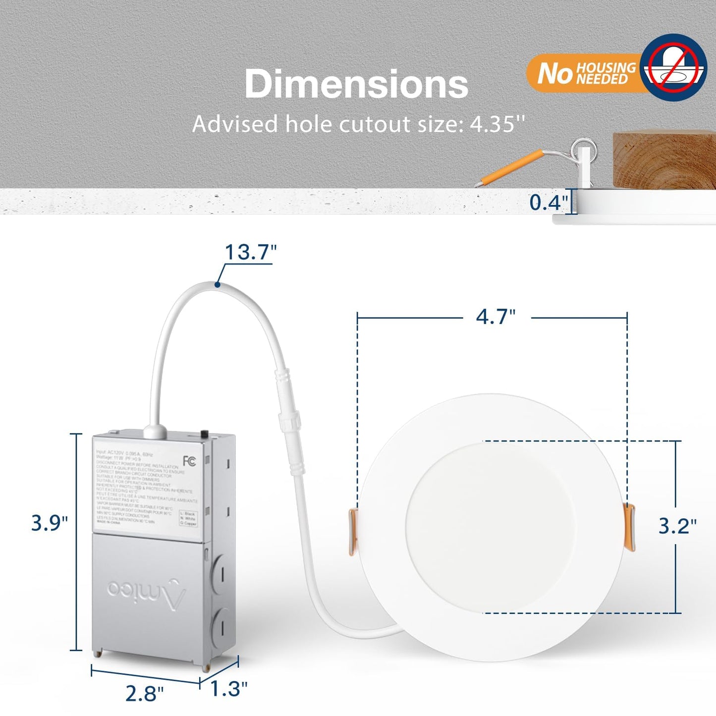 Amico 6 Pack 6 Inch 5CCT Ultra-Thin LED Recessed Ceiling Light with Junction Box, 2700K/3000K/3500K/4000K/5000K Selectable, 12W Eqv 110W 1050LM Brightness Dimmable Canless Wafer Downlight, ETL & FCC