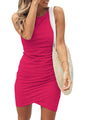 BTFBM Women 2025 Summer Sleeveless Tank Dresses Crew Neck Slim Fit Short Casual Ruched Bodycon Party Club Mini Dress