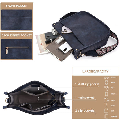 HKCLUF Crossbody Bags for Women Trendy Vegan Leather Hobo Handbags With 2PCS Adjustable Guitar Strap Shoulder Bucket Bags