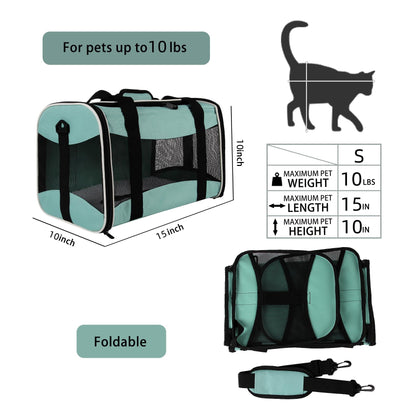 Cat Carrying Case Pet Dog Carrier Soft-Sided Cat Bag Airline Approved, Pet Travel Carrier Up to 15 Lbs, Collapsible Cat Carrier Dog Carrier for Medium Cats Small Cats Dogs(17x11x11 Green)