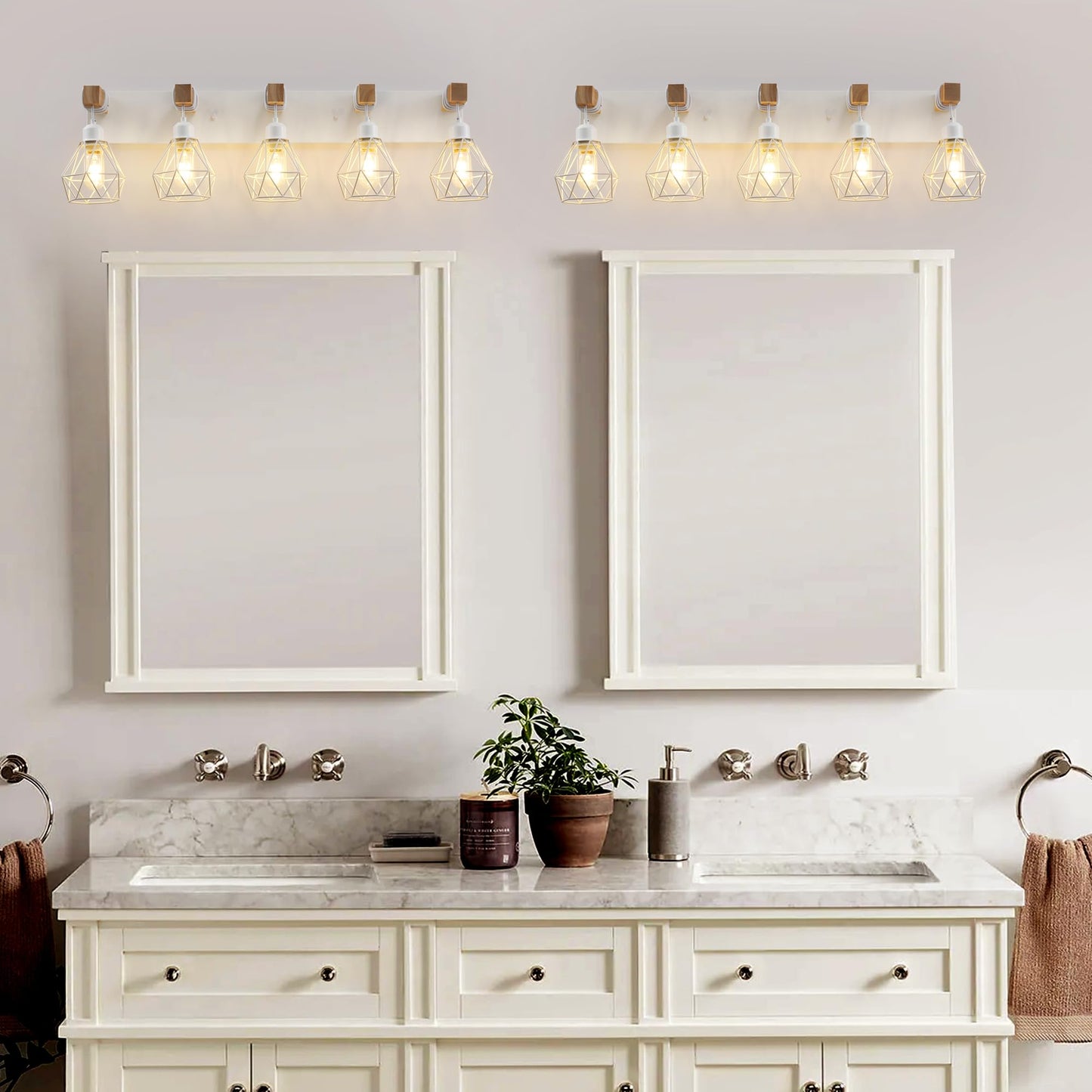 Farmhouse Vanity Light for Bathroom, 3-Light Wood Bathroom Vanity Light Fixtures Over Mirror, Rustic Sconces Wall Lighting with Metal Lampshade for Living Room, Bedroom, Hallway