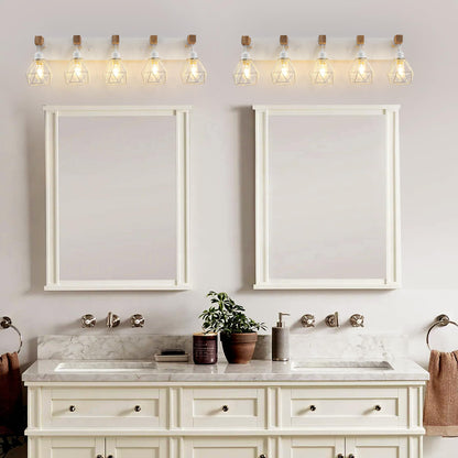 Farmhouse Vanity Light for Bathroom, 3-Light Wood Bathroom Vanity Light Fixtures Over Mirror, Rustic Sconces Wall Lighting with Metal Lampshade for Living Room, Bedroom, Hallway