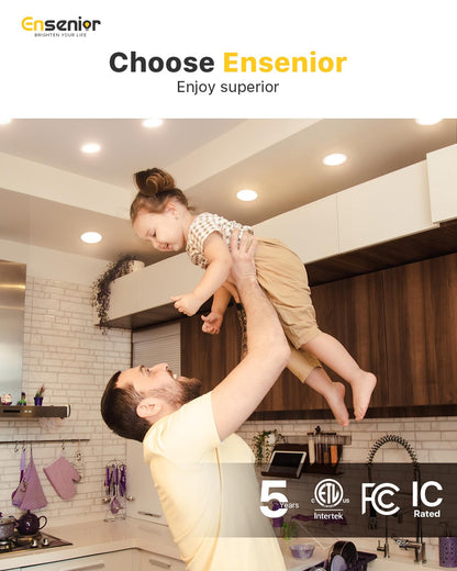 Ensenior 6 Pack 6 Inch LED Recessed Light, Dimmable, 2700K-5000K 5CCT, 1200LM High Brightness, 12W 120V, Damp Rated, Ultra-Thin Canless Wafer Ceiling Light - ETL & FCC & IC
