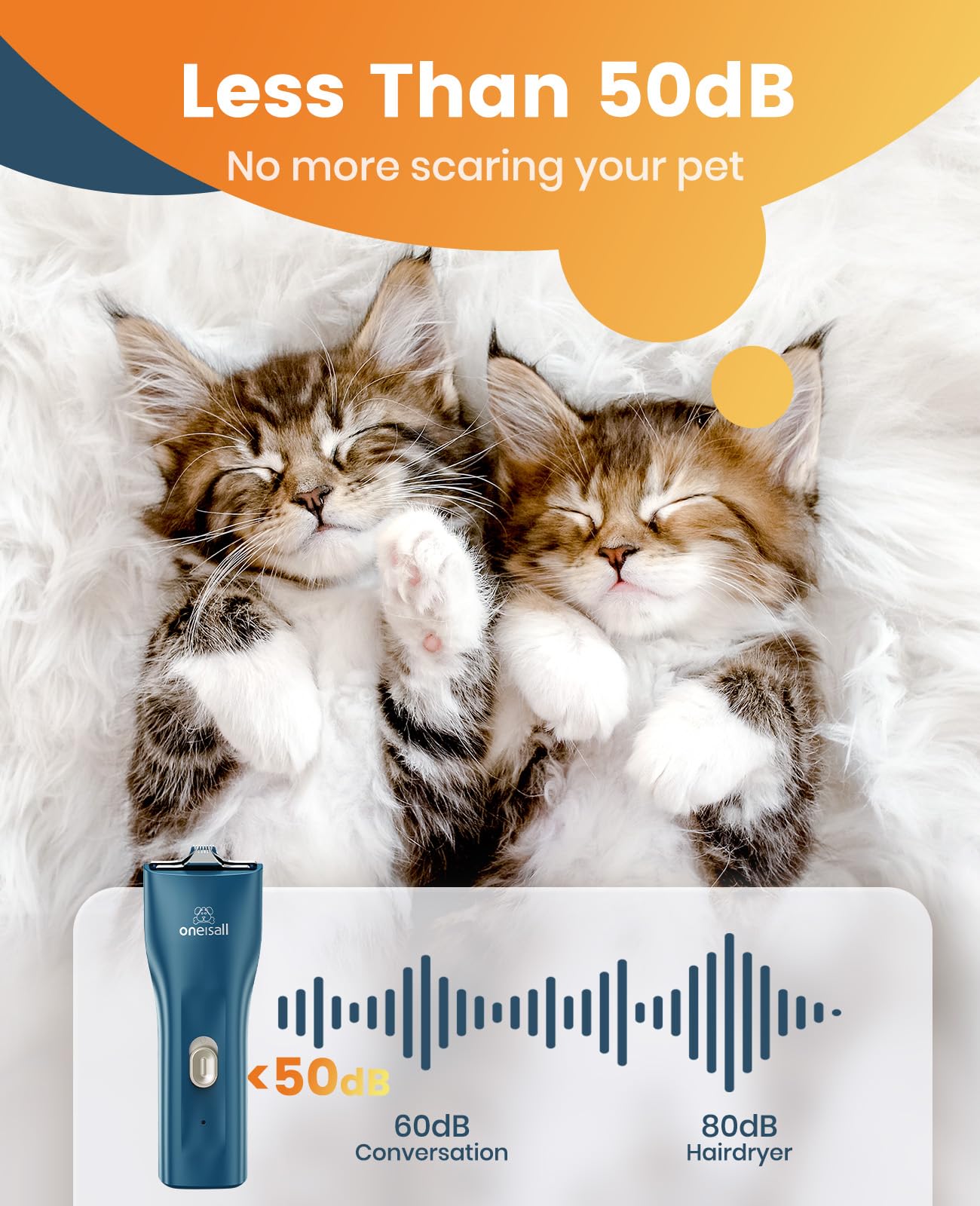 oneisall Pet Clipper for Cat Matted Hair, Pet Shaver for Cats Quiet Pet Hair Clippers Cordless Cat Clippers for Matted Hair Cat Clippers for Long Hair(Standard Blade)