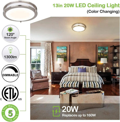 13 inch Flush Mount LED Ceiling Light Fixture, 2700K/3000K/3500K/4000K/5000K Adjustable Ceiling Lights, Oil Rubbed Bronze Saturn Dimmable Lighting for Hallway Bathroom Kitchen or Stairwell, ETL Listed