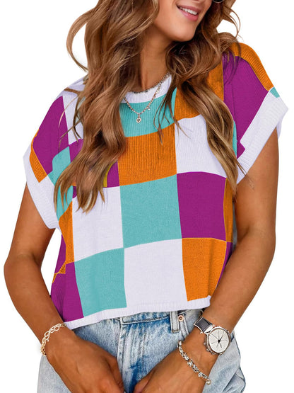 Womens Spring Crop Tops 2025 Cap Short Sleeve Sweater Vest Tank Loose Shirts Business Vacation Outfits Trendy Fall Summer Top