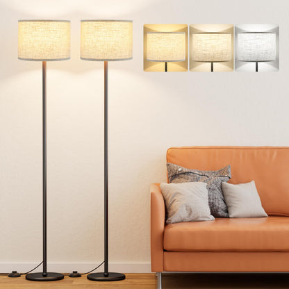 Modern Floor Lamp Simple Design with White Shade, Foot Pedal Switch, 60" Small Tall Lamps for Living Room Bedroom Office Dining Room Kitchen, Black Pole Lamp(Without Bulb)