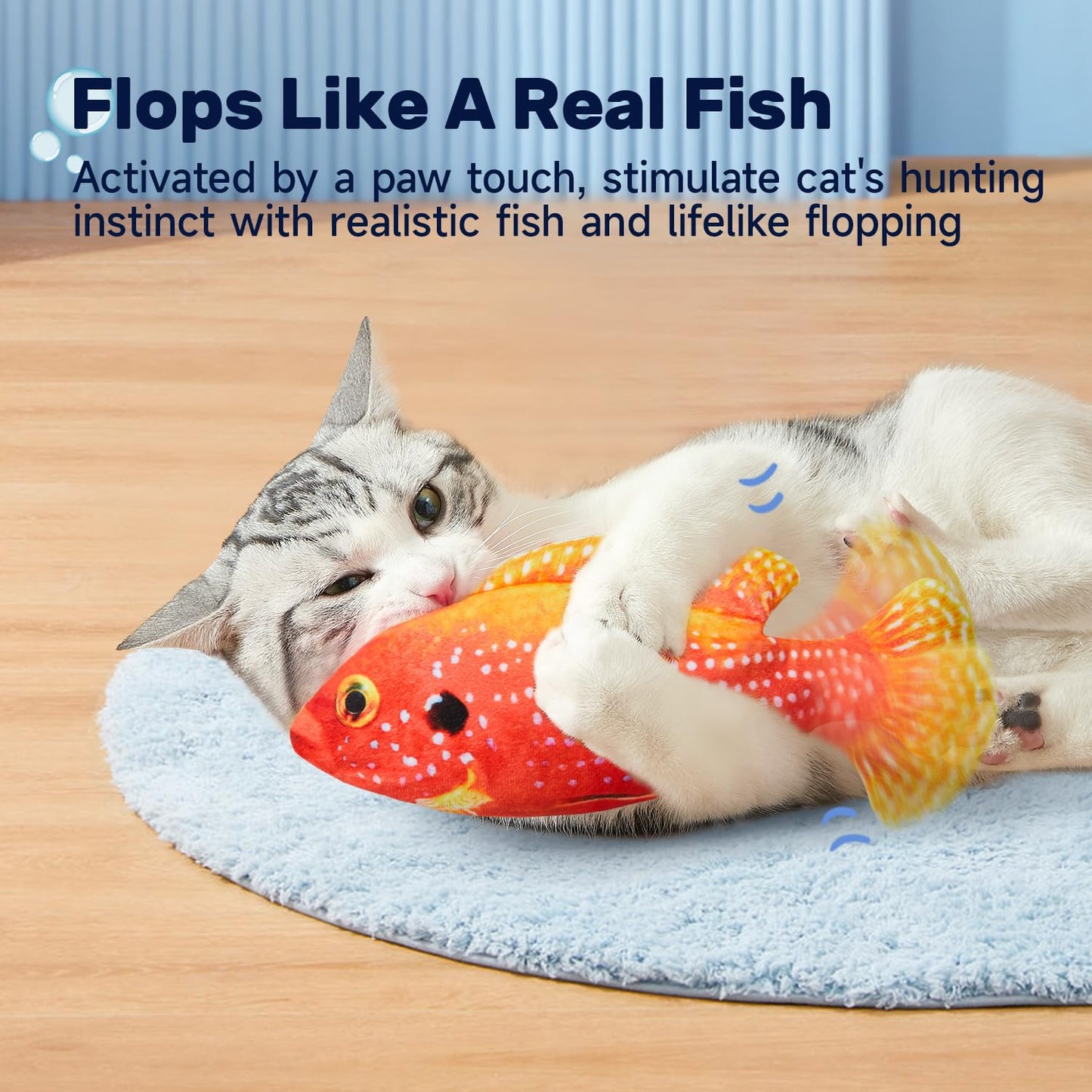 Potaroma Cat Toys Flopping Fish with SilverVine and Catnip, Moving Kitten Kicker, Floppy Wiggle Carp for Small Dogs, Interactive Motion Kitty Exercise, 10.5 Inches