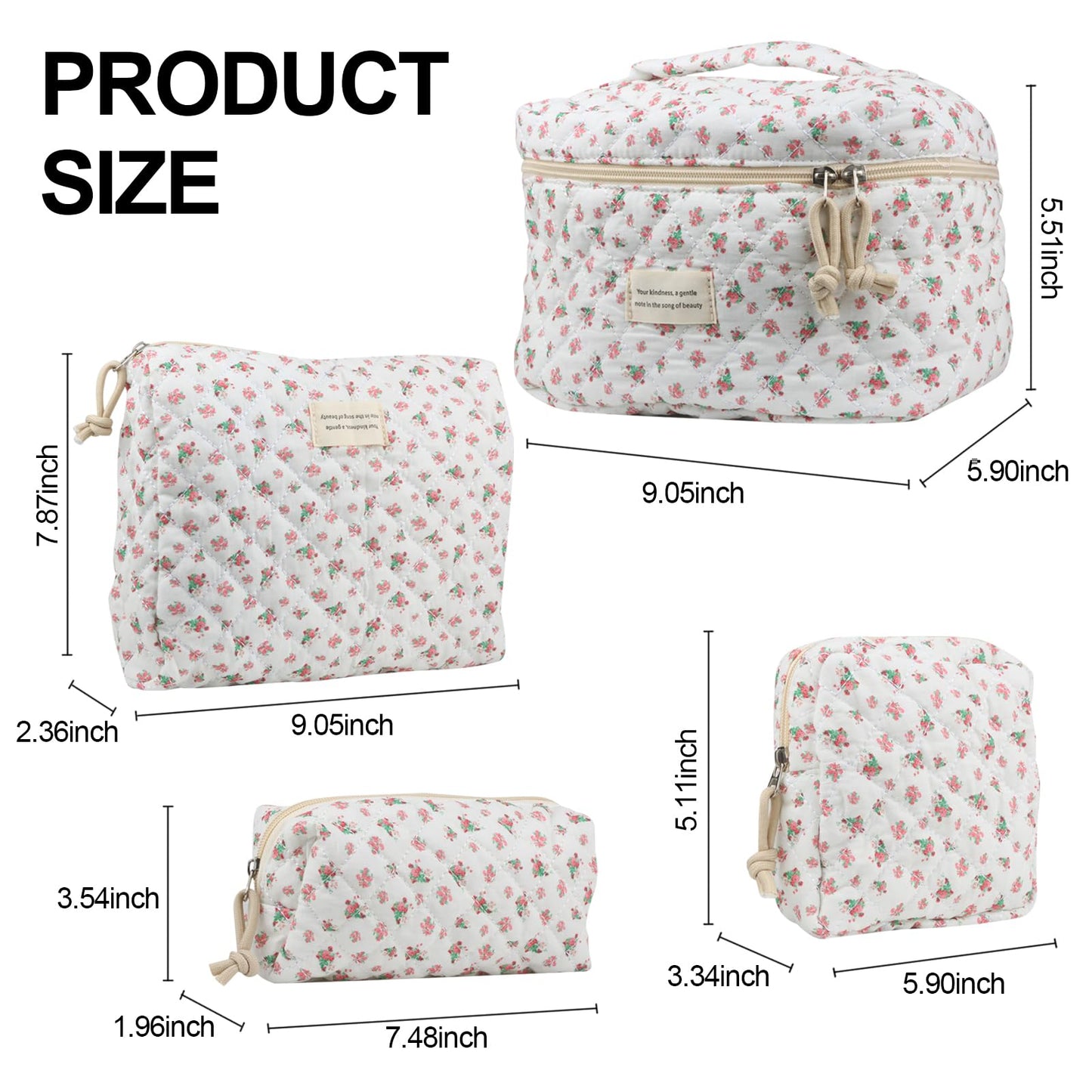 Cute Makeup Bag for Women(2 Pcs), Travel Cosmetic Bags, Quilted Coquette Aesthetic Floral Toiletry Organizer Bag (NavyBlue Flower)