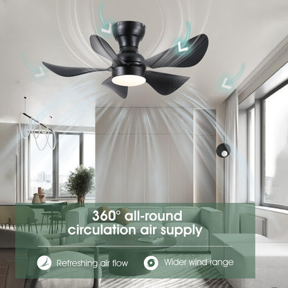 Ceiling Fans with Lights and Remote/APP Control, 30 inch Low Profile Ceiling Fans with 5 Reversible Blades 3 Colors Dimmable 6 Speeds Ceiling Fan for Bedroom Kids Room Dining Room, Black