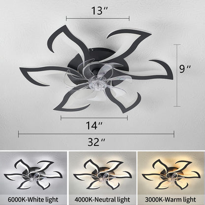 Ceiling Fan with Lights Remote Control, 24" Black, 6 Speeds 3 Light Color Low Profile Flush Mount Ceiling Fan for Kitchen Bedroom