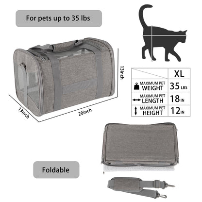 Cat Carrying Case Pet Dog Carrier Soft-Sided Cat Bag Airline Approved, Pet Travel Carrier Up to 15 Lbs, Collapsible Cat Carrier Dog Carrier for Medium Cats Small Cats Dogs(17x11x11 Green)