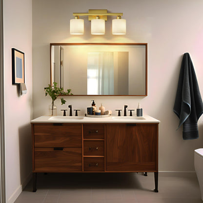 PARTPHONER Bathroom Light Fixtures, Bathroom Lighting Fixtures Over Mirror, Interior Classic Vanity Lights, Modern Bathroom Vanity Light with Textured White Glass Shade, Brushed Nickel, 3-Light