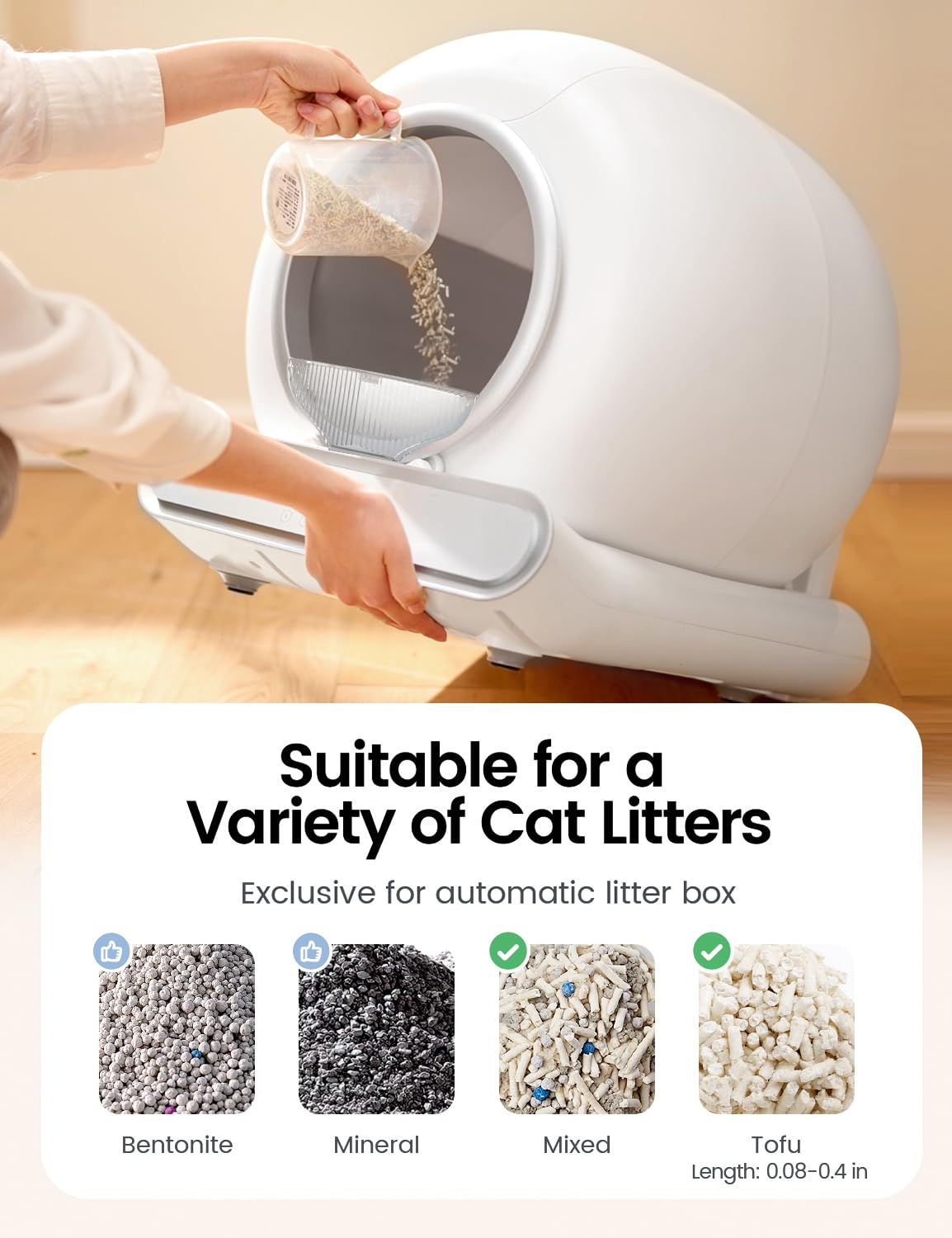 Self Cleaning Cat Litter Box, Ultra-Safe Protection Automatic Cat Litter Box, APP Control/Lower Entry/Large Capacity Cat Litter Box with 3 Rolls Liners & Mat, 65L, Gray