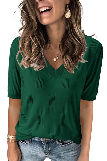 Arach&Cloz Women's Tops 2025 Spring Summer Short Sleeve Sweater Fashion Trendy Dressy Casual Outfit Versatile Knit Blouse