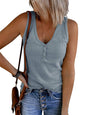 Saodimallsu Womens V Neck Tank Tops Summer Ribbed Sleeveless Henley Shirts Casual Loose Button Up Cami Knit Tees