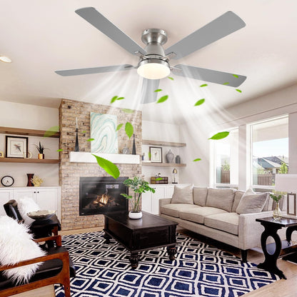 Ceiling Fans with Lights- 46" Low Profile Indoor Ceiling Fan with Light and Remote/APP Control, Flush Mount, LED Dimmable DC Reversible Modern Ceiling Fan for Bedroom（Black）