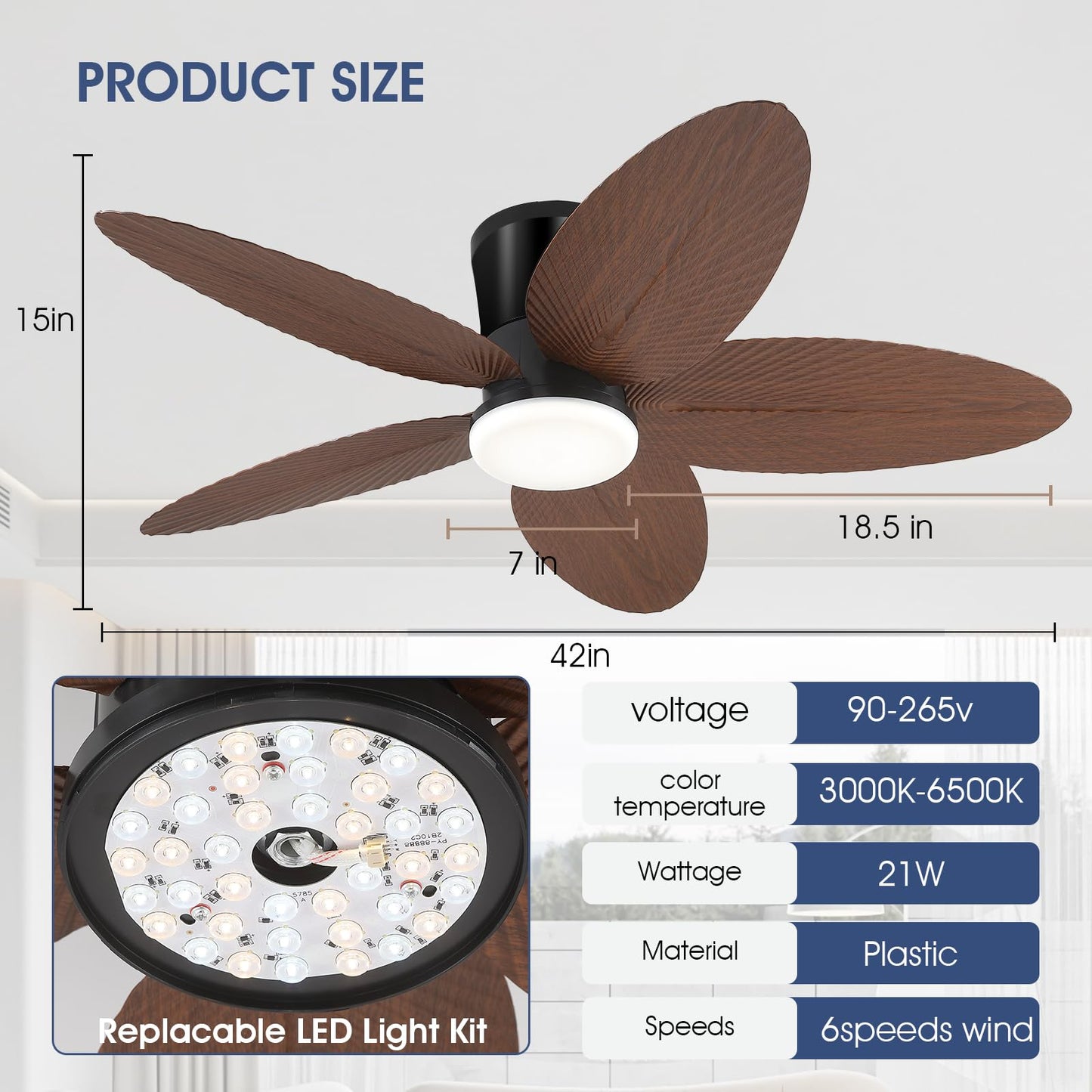 Ceiling Fans with Lights-36 Low Profile Ceiling Fan with Light and Remote/APP Control,Flush Mount,DC Reversible,LED Dimmable Blakc Ceiling Fans for Bedroom,Indoor/Outdoor Patio Use
