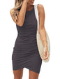 BTFBM Women 2025 Summer Sleeveless Tank Dresses Crew Neck Slim Fit Short Casual Ruched Bodycon Party Club Mini Dress
