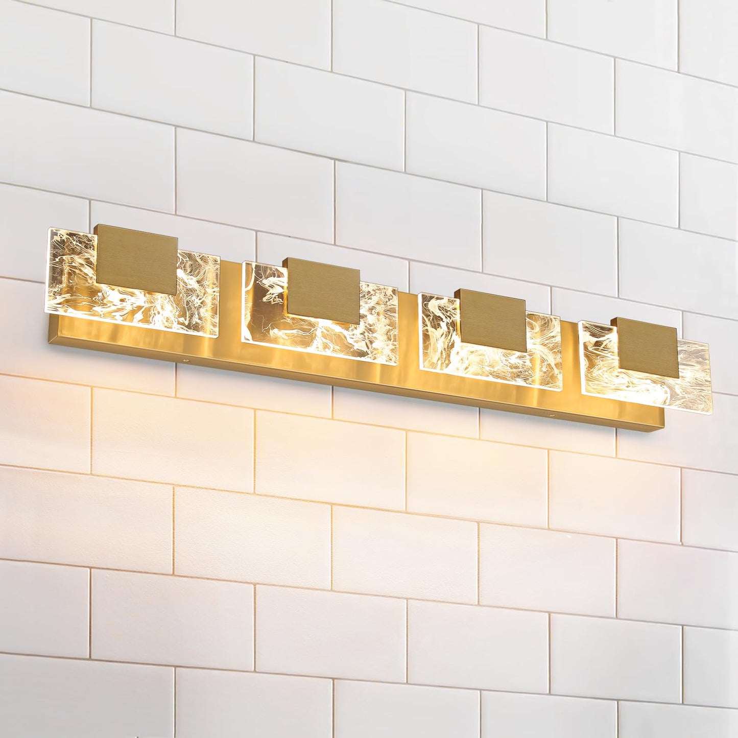LED Bathroom Vanity Light: 24 inch Brushed Gold Acrylic Modern Lighting Fixtures - 3 Lights Contemporary Smoke Design Wall Lights Fixture Over Mirror 3000K