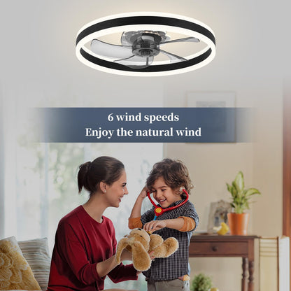 20‘’ Ceiling Fan with Light, Upgraded Low Profile Fan, Flush Mount Ceiling Fan, 6 Speeds, Dimmable LED, App & Remote Control, Quiet DC Motor, for Bedroom, Living Room, F115 White